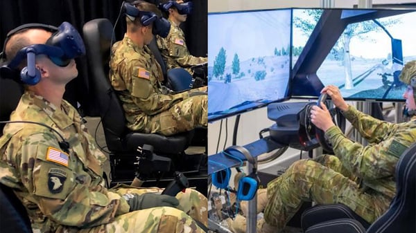 Military men & women training on simulators
