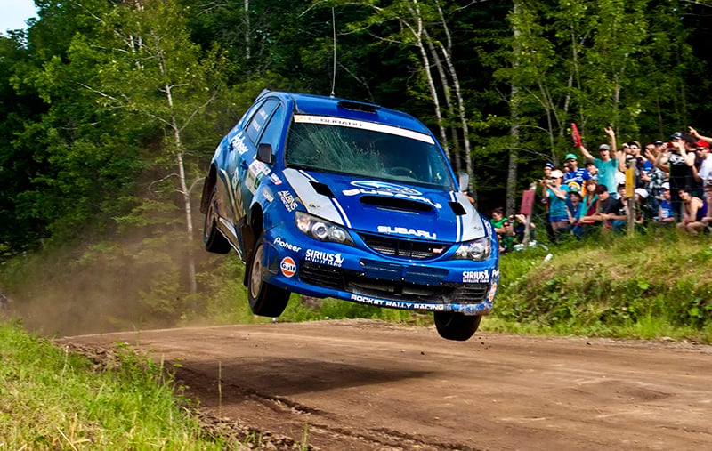 Leanne Junnila driving for Subaru