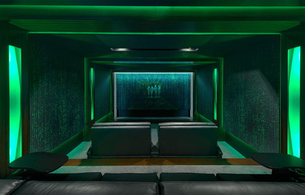 A matrix-themed home cinema developed by Wavetrain Cinemas.