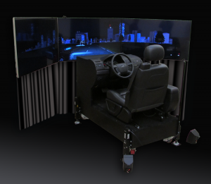 Driving simulator seat with three screens