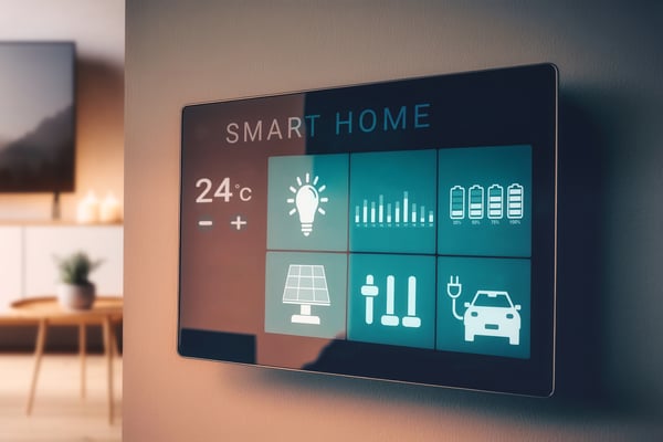 A smart home control panel hanging on a wall