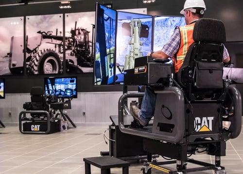 Man training on professional construction simulator