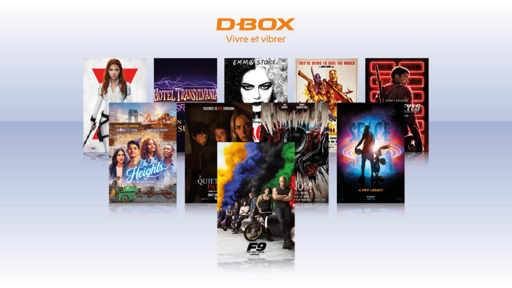 Un montage de plusieurs affiches de films disponibles avec D-BOX