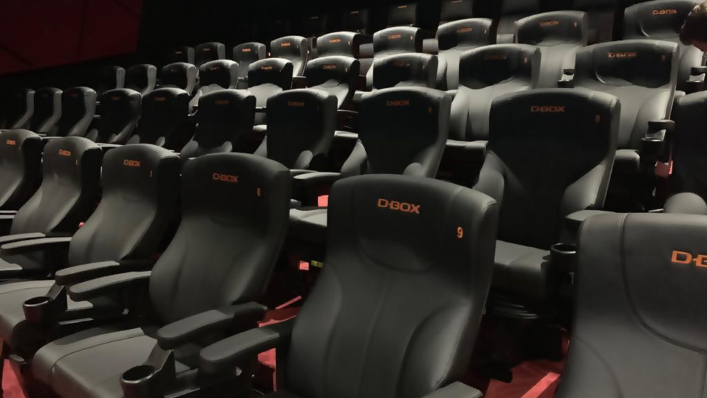 Rows of D-BOX movie theater seats